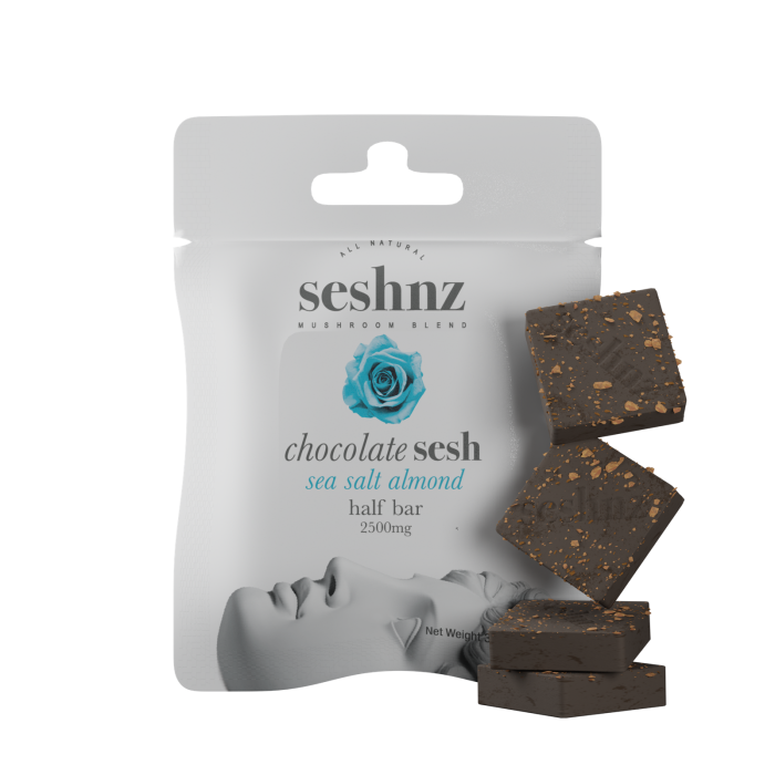 seshnz chocolate half bar | 2500 mg | sea salt almond | pk 15 | $10 ea.