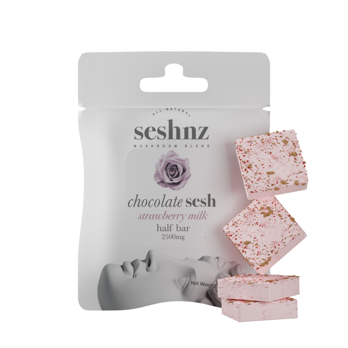 seshnz chocolate half bar | 2500 mg | strawberry milk | pk 15 | $10 ea.